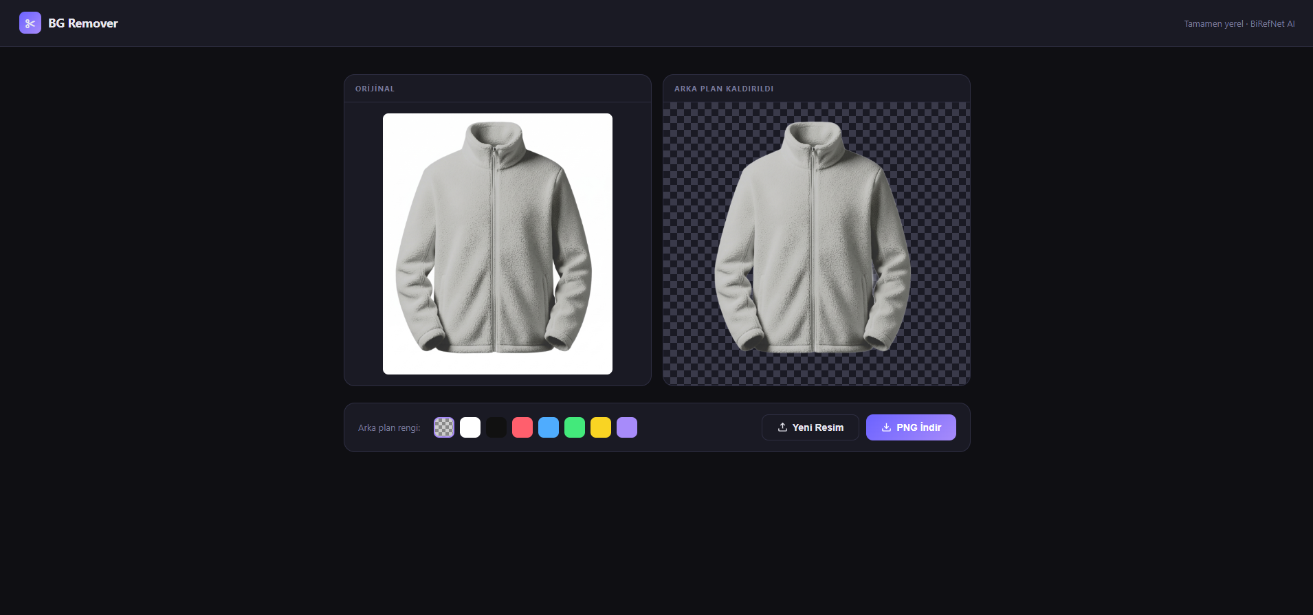 Arka plan kaldırma uygulaması ekran görüntüsü